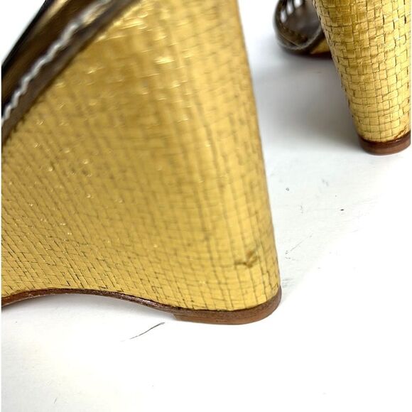 NWOB DELMAN Leather Strappy Wedge Gold Sandals Ankle Strap Made in Spain 40 US 9 - Picture 13 of 14